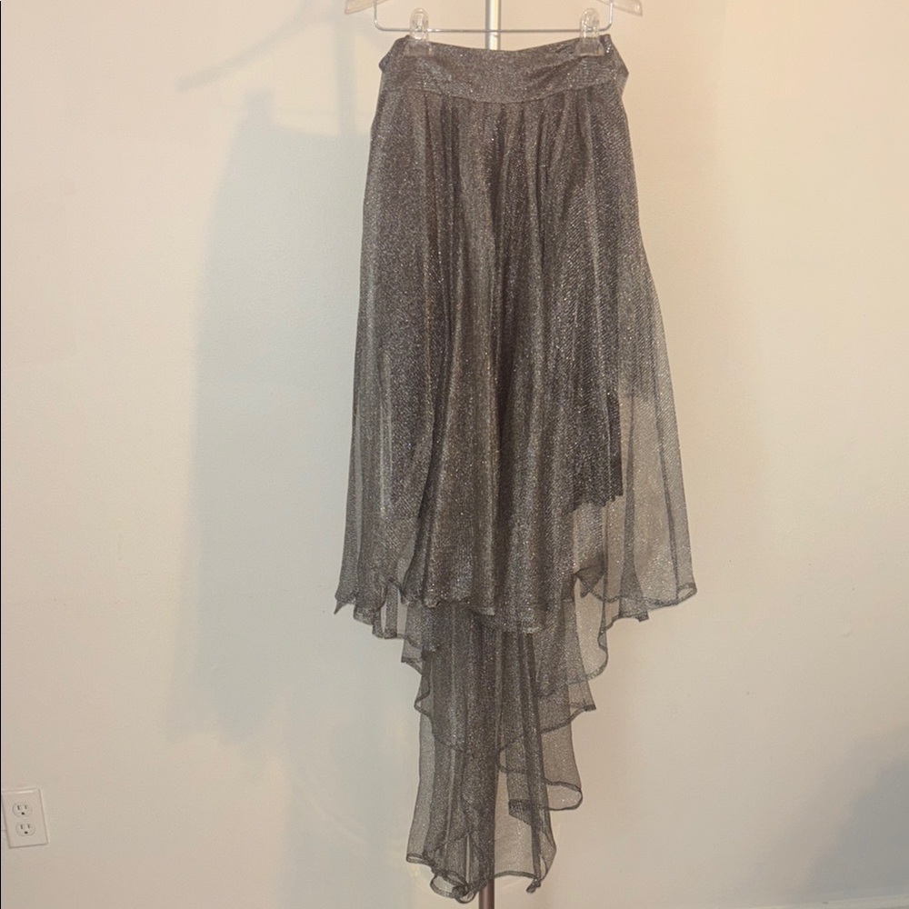 Gracia Shimmering Silver High-Low Skirt